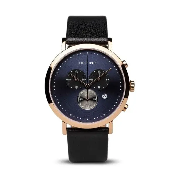 Bering 10540-567 Classic Polished Rose Gold  Black Leather Men's Watch 1