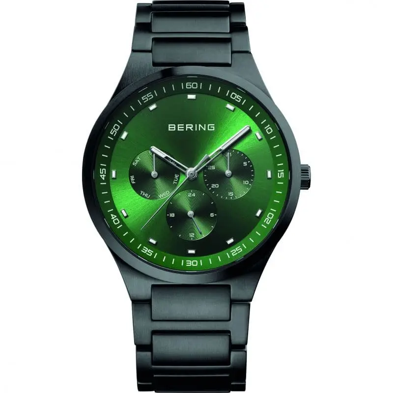 Bering 11740-728 Classic Brushed Black Green Dial Men's Watch 1