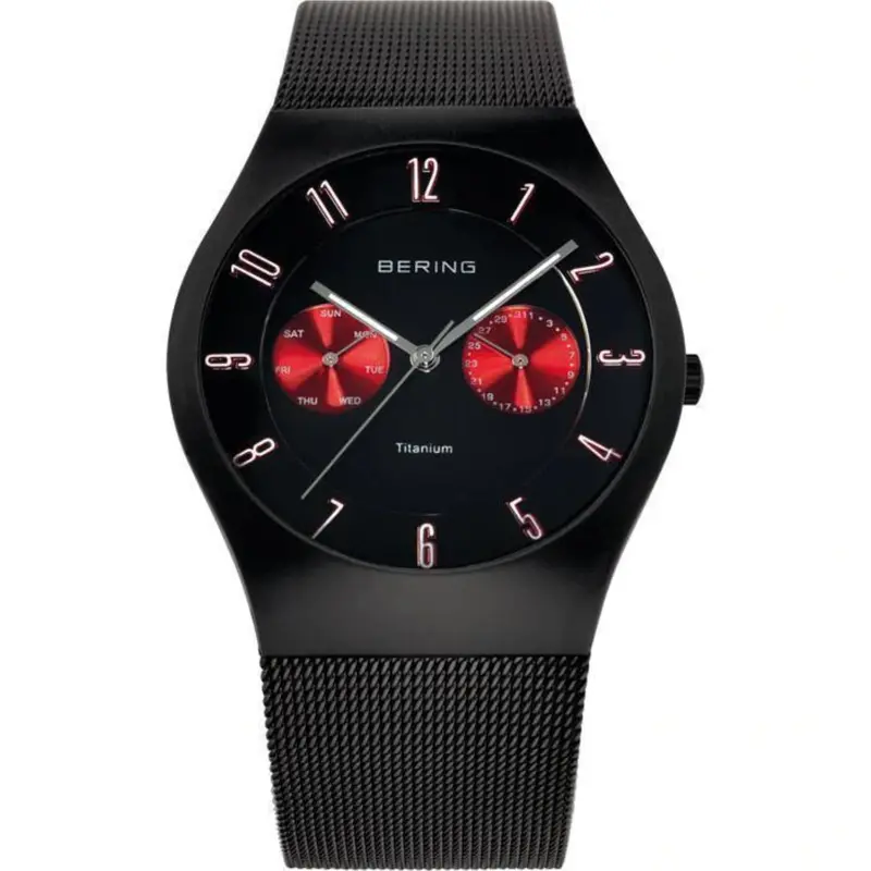 Bering 11939-229 Black And Red Dial Titanium Men's Watch 1