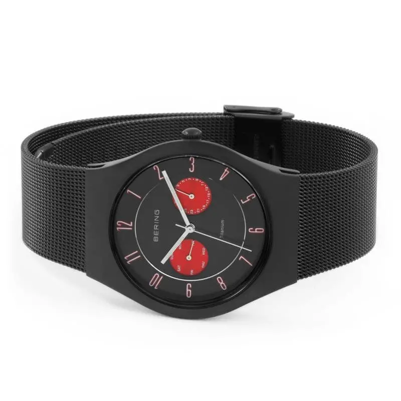 Bering 11939-229 Black And Red Dial Titanium Men's Watch 2