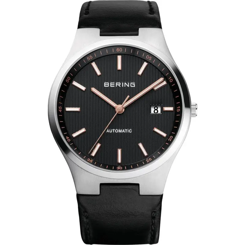 Bering 13641-402 Automatic Stainless Steel Black Leather Strap Men's Watch 1