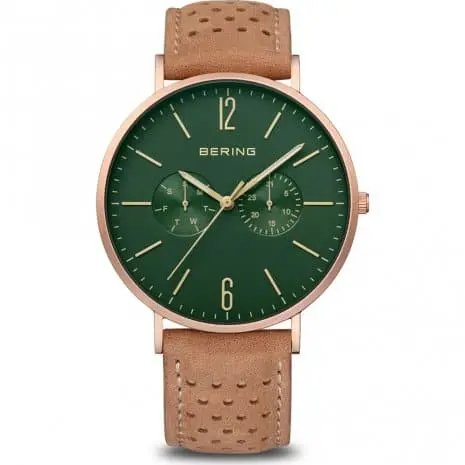 Bering 14240-668 Classic Green Dial Brown Leather Strap Men's Watch 1