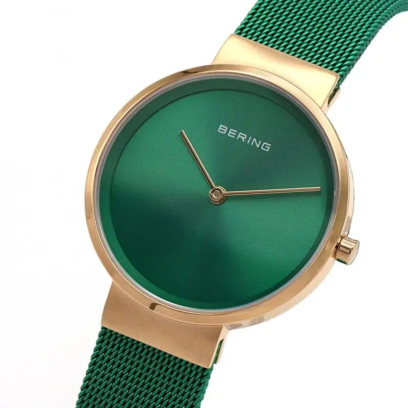 Bering 14531-868 Classic Polished Rose Gold Green Mesh Strap Women's Watch 2