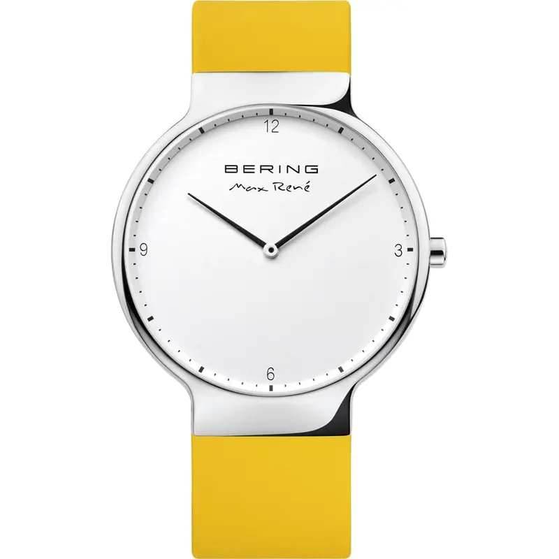 Bering 15531-600 Max Rene Polished Silver Case Yellow Rubber Strap Women's Watch 1