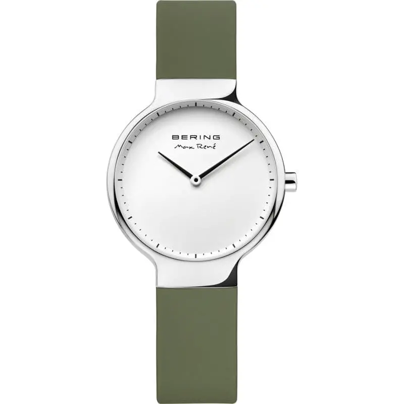 Bering 15531-800 Max Rene Polished Silver Case & Green Rubber Strap Women's Watch 1
