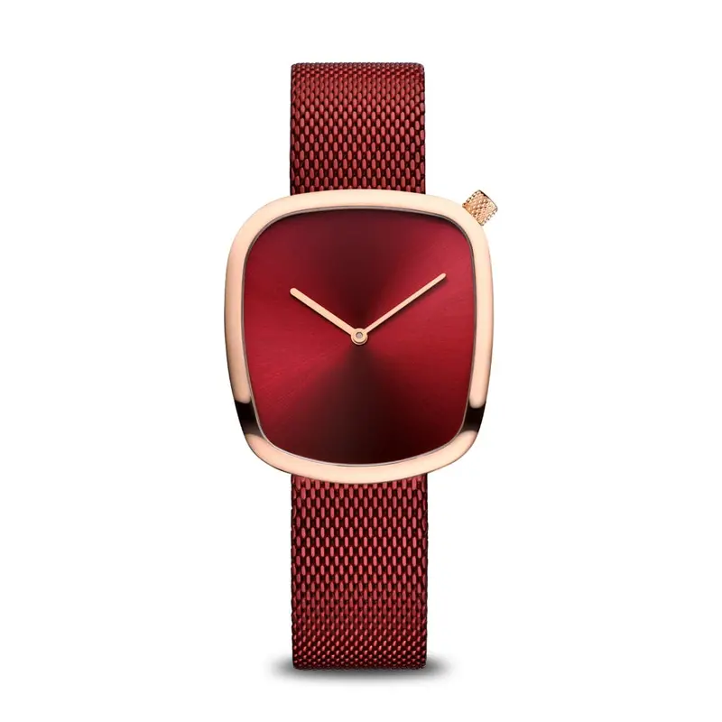 Bering 18034-363 Classic Polished Rose Gold Red Mesh Stainless Steel Men's Watch 1