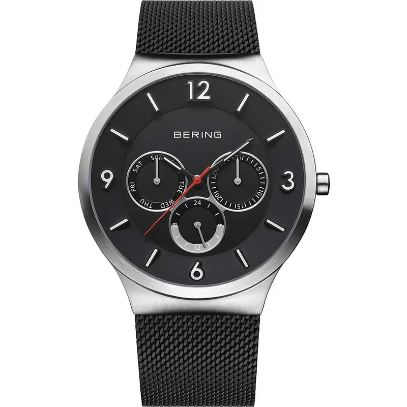 Bering 33441-102 Chronograph Brushed Silver Black  Mesh Bracelet Men's Watch 1