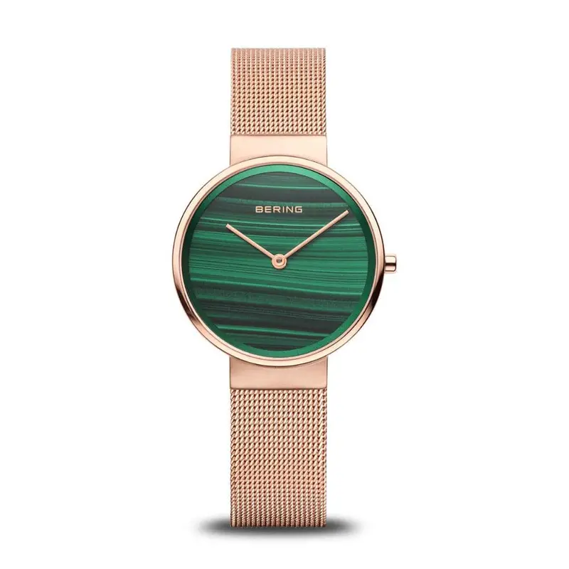 Bering Classic Green Dial Rose Gold Stainless Steel Strap Women 14531-368 1