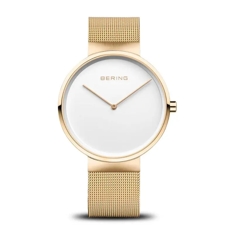 Bering Classic White Dial Gold Milanese Strap Unisex Watch 14539-334 1