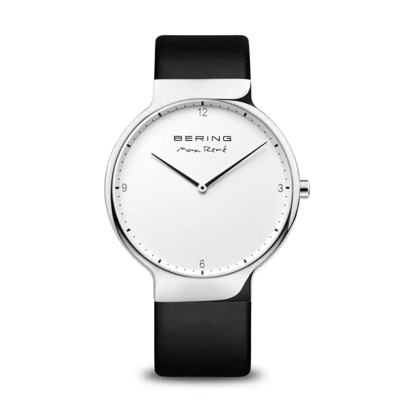 Bering Max Rene White Dial Black Leather Strap Men Watch 15540-409 1