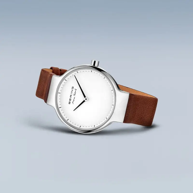 Bering Max Rene White Dial Brown Leather Strap Men Watch 15531-504 2