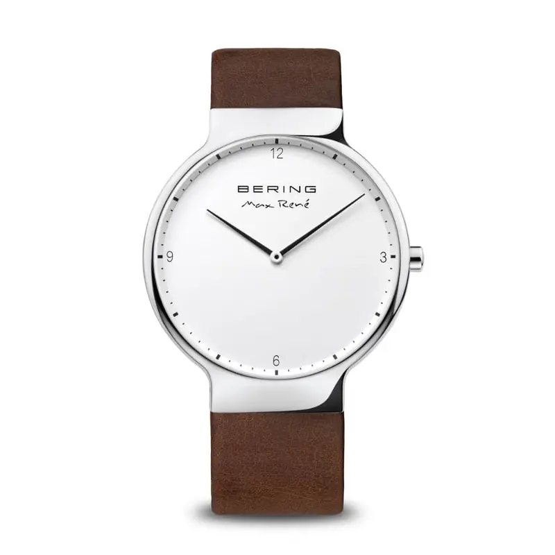 Bering Max Rene White Dial Brown Leather Strap Men Watch 15540-504 1