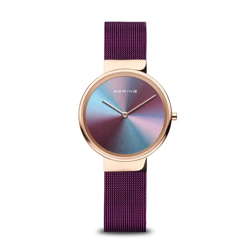 Bering Polished Burgundy Mesh Strap Women Watch 10X31-Anniversary3 1