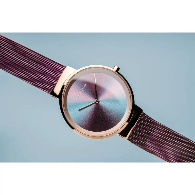 Bering Polished Burgundy Mesh Strap Women Watch 10X31-Anniversary3 2