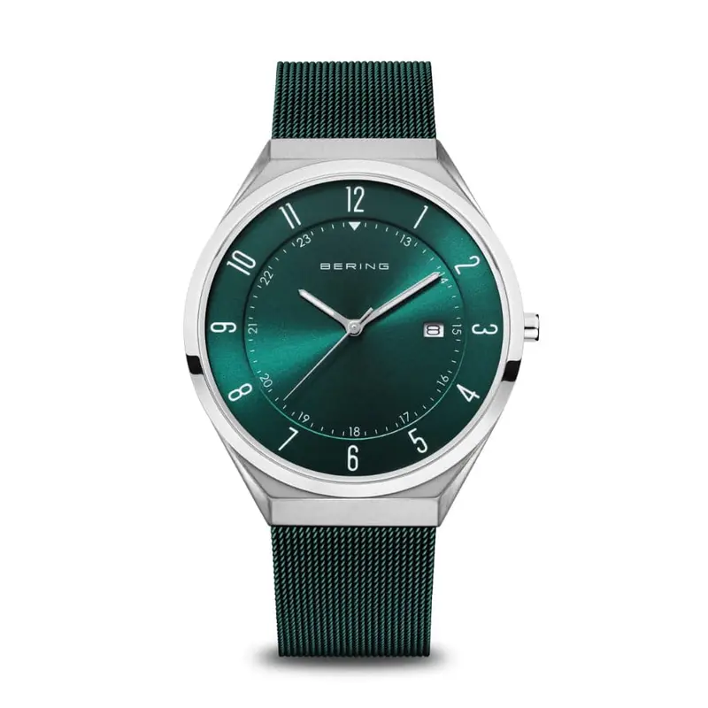 Bering Ultra Slim Green Dial & Milanese Strap Men Watch 18740-808 1