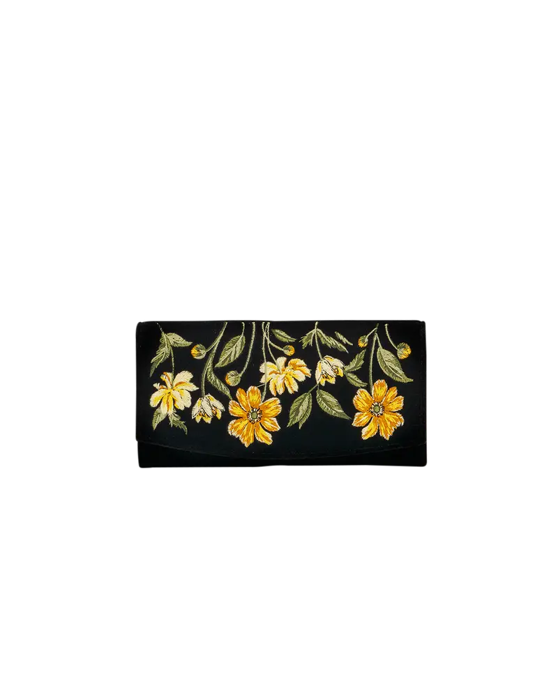 Black Botanical Velvet Embroidered Purse Large 1