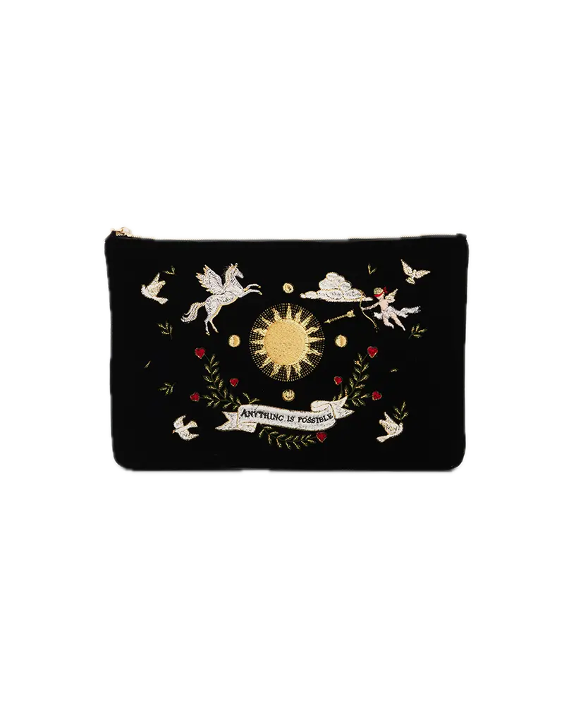 Black Celestial Velvet Embroidered Pouch 1