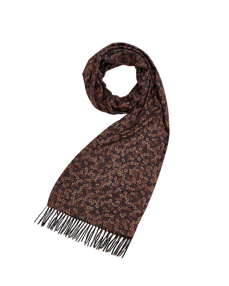 Black Deco Blooms Ditsy Tassel Scarf 1
