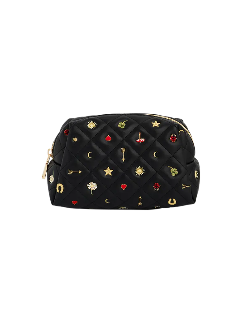 Black Quilted Celestial Embroidered Pouch 1
