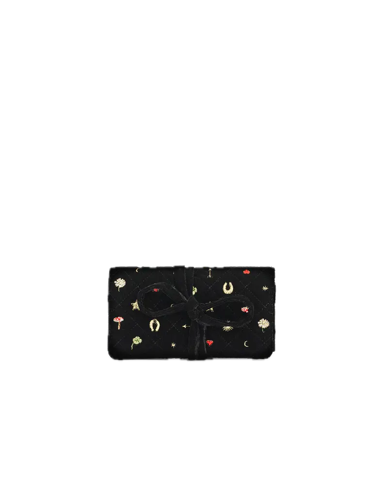 Black Quilted Celestial Velvet Embroidered Jewellery Roll 1
