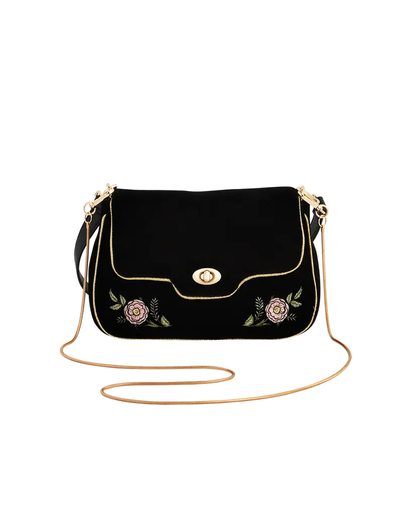 Black Velvet Rose Embroidered Clutch 1