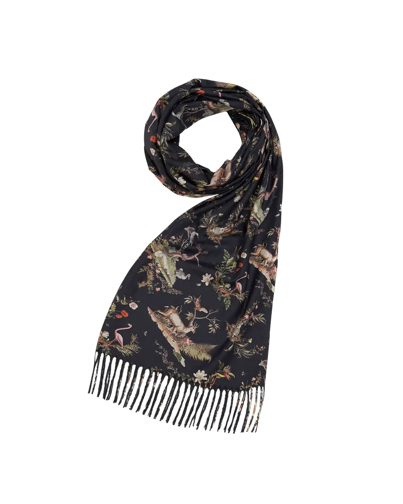Black Wonderland Toile Tassel Scarf 1