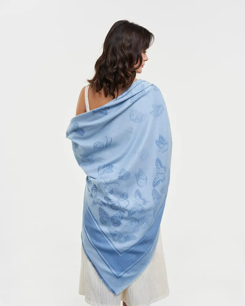 Blue Butterfly Jacquard Square Scarf 2