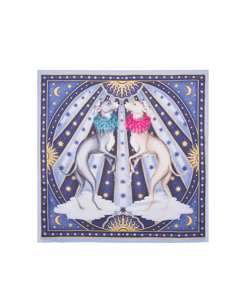 Blue Catherine Rowe Pet Portraits Whippet Silk Square Scarf 1