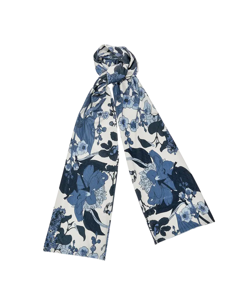 Blue Deco Blooms Tonal Velvet Scarf 1