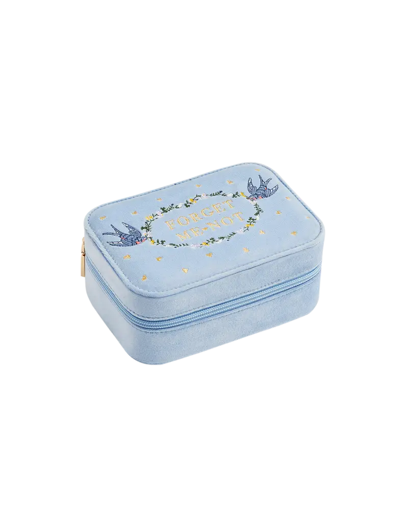 Blue Forget Me Not Velvet Embroidered Jewellery Box Large 1