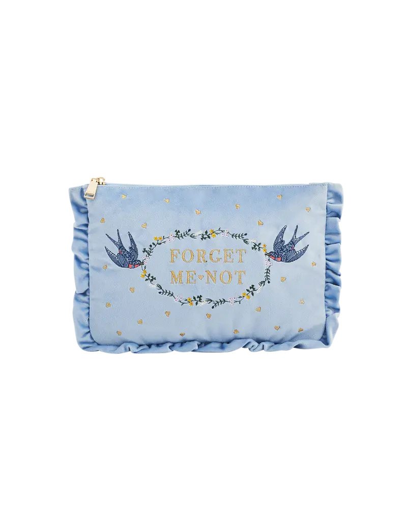 Blue Forget Me Not Velvet Embroidered Pouch 1