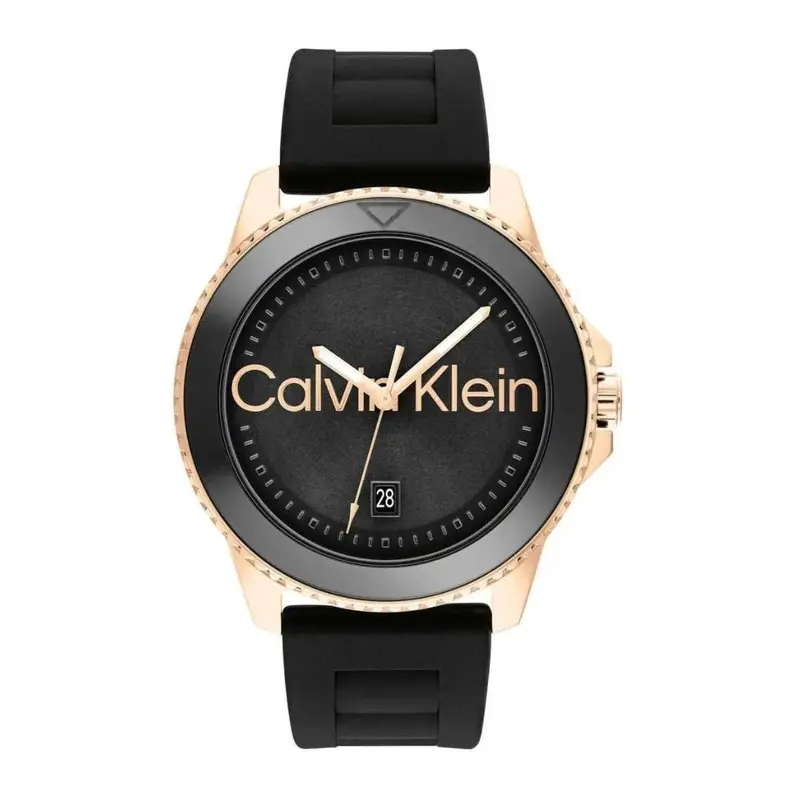 Calvin Klein Aqueous Gold Dial Black Silicone Watch 25200426 1