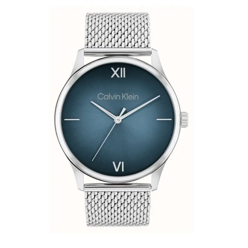 Calvin Klein Ascend Blue Dial Steel Mesh Bracelet Watch 25200450 1