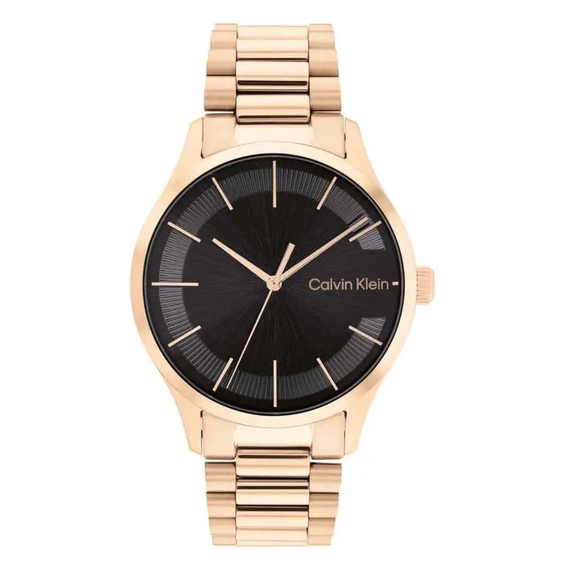 Calvin Klein Black Dial Rose Gold Stainless Steel Strap Unisex Watch 25200037 1