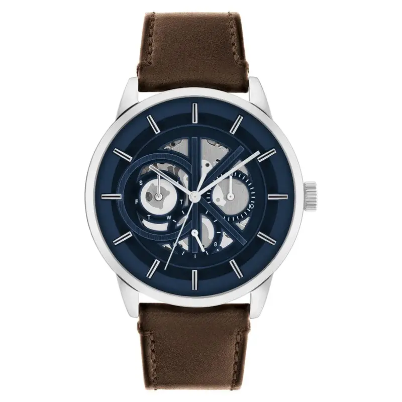 Calvin Klein Blue Chronograph Dial Brown Leather Strap Men Watch 25200216 1