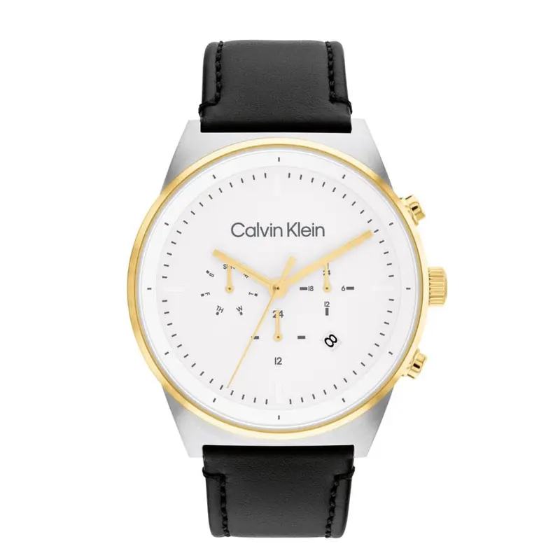Calvin Klein Chronograph Black Leather Strap Men Watch 25200299 1