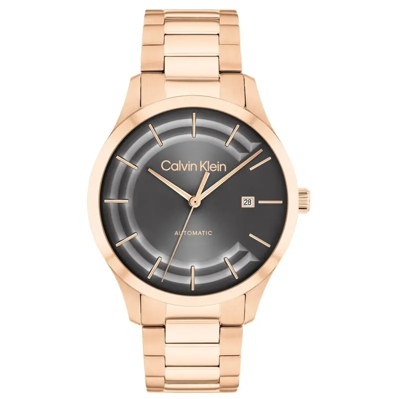 Calvin Klein Iconic Auto Black Dial Rose Gold Steel Watch 25300025 1