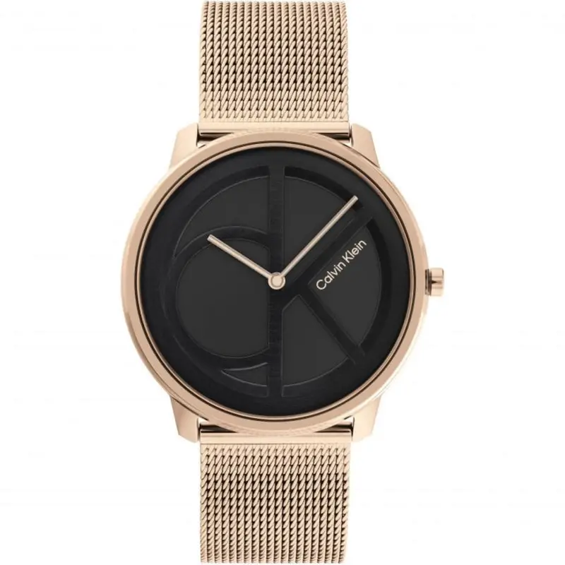 Calvin Klein Iconic Black Dial Rose Gold Milanese Strap Unisex Watch 25200029 1