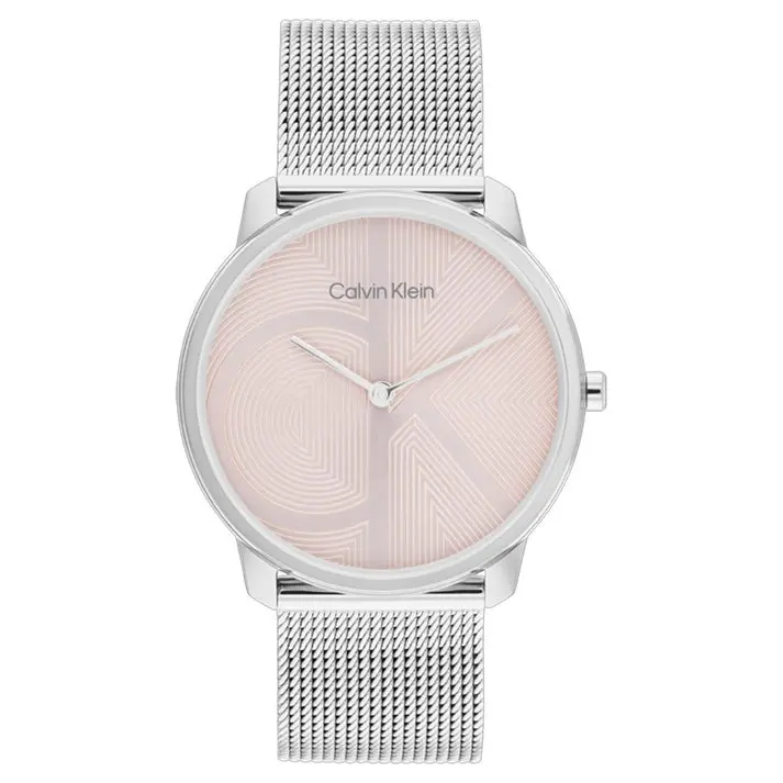 Calvin Klein Iconic Pink Dial Silver Mesh Bracelet Watch 25300015 1