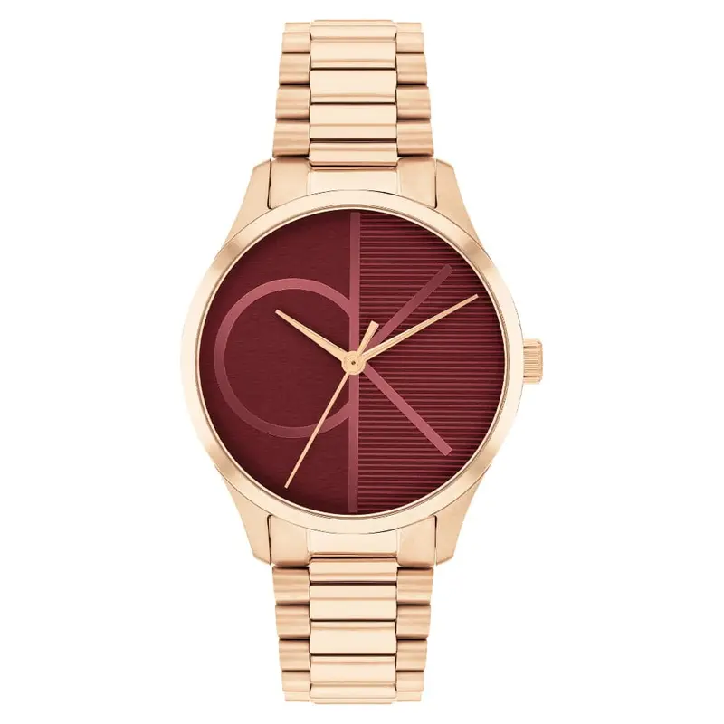 Calvin Klein Red Dial Rose Gold Stainless Steel Strap Women Watch 25200347 1