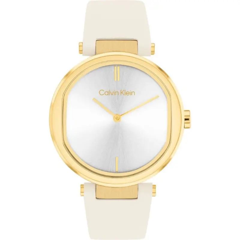 Calvin Klein Silver Dial White Leather Strap Women Watch 25200254 1