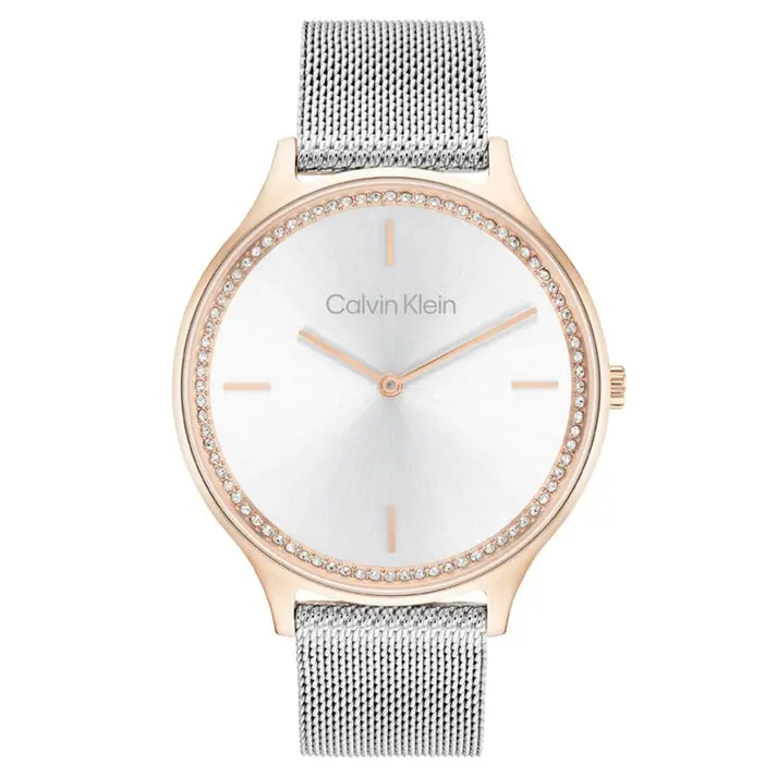 Calvin Klein Timeless Crystal Silver Mesh Steel Watch 25100006 1