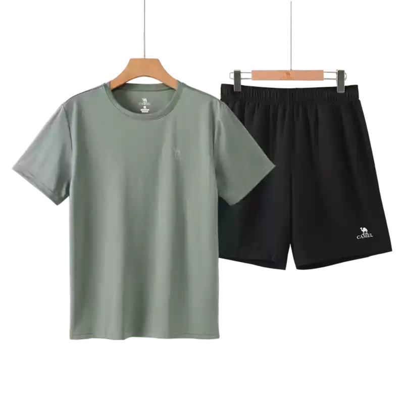 Camel Quick-Dry T-Shirt Set 2026 Summer Men's Sportswear Summer Ice Silk Casual Short-Sleeved Shorts Dad Set 1