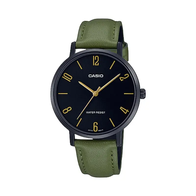 Casio Analog Ltp-Vt01bl-3Budf Green Leather Women Watch 1