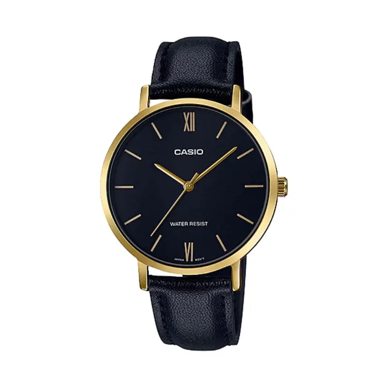 Casio Analog Ltp-Vt01gl-1Budf Black Leather Women Watch 1