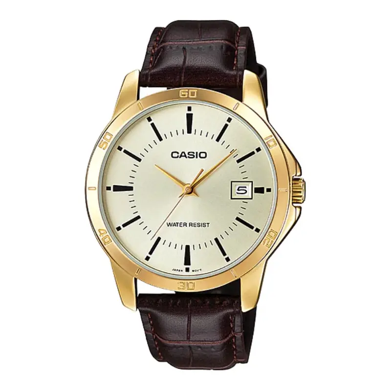 Casio Analog Mtp-V004gl-9Audf-P Brown Leather Men Watch 1
