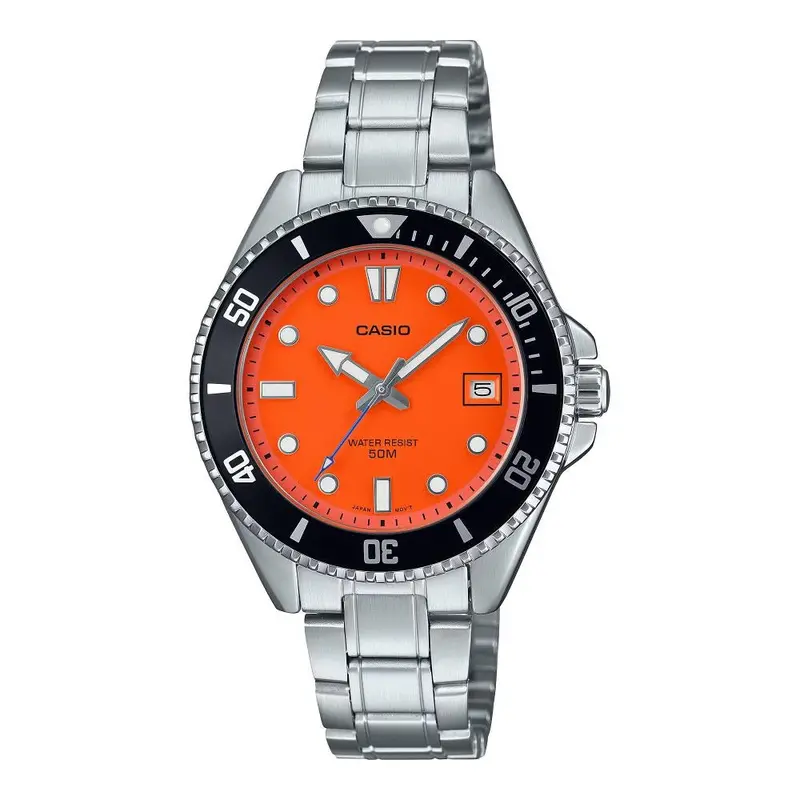 Casio Analog Orange Dial Stainless Steel Men's Watch Mdv-10D-4A1vdf-P 1