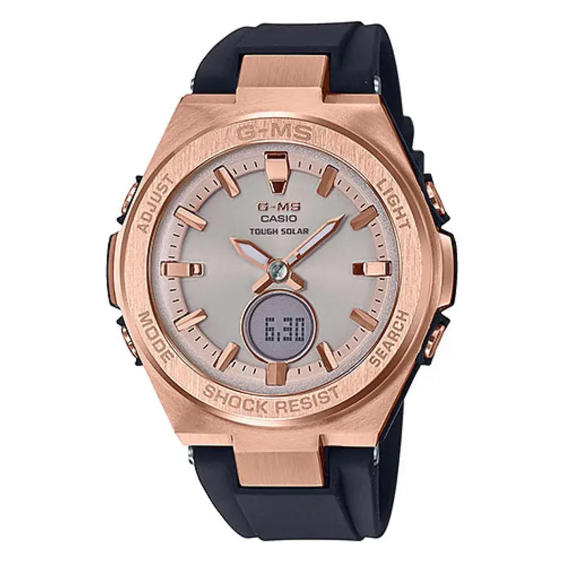 Casio Baby-G Msg-S200g-1Adr Solar Rose Gold Stainless Steel Black Resin Women's Watch 1