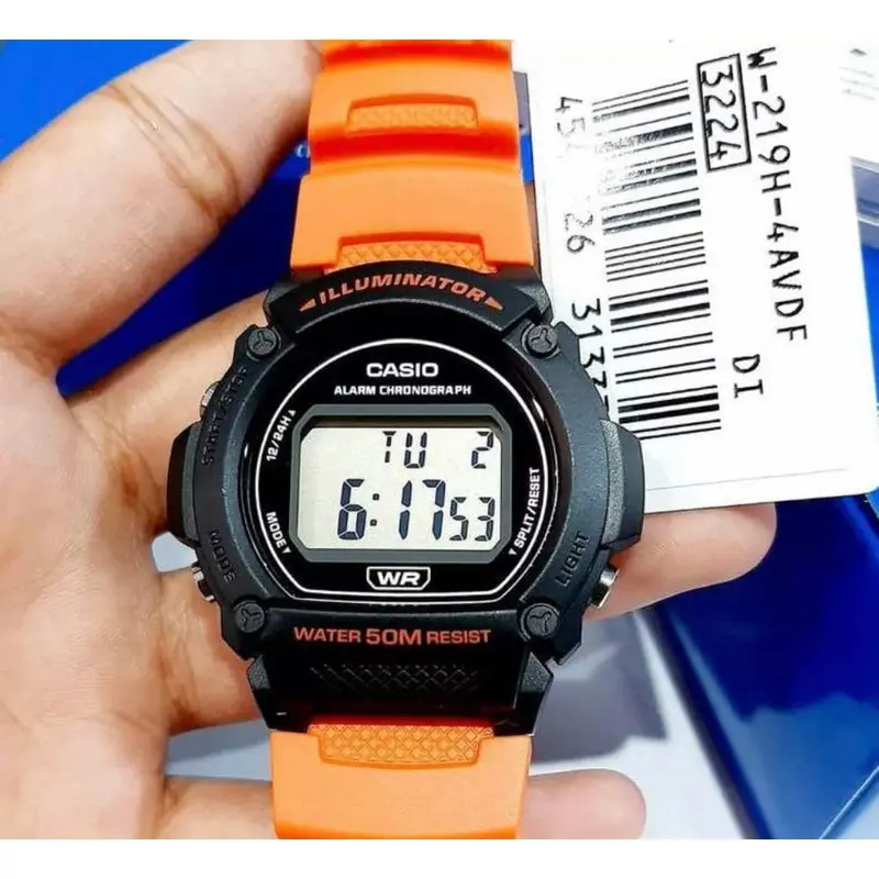 Casio Digital Illuminator Orange Resin Strap Men Watch W-219H-4Avdf-P 2