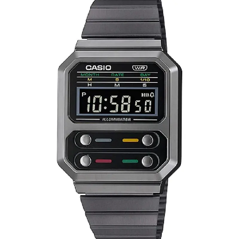 Casio Digital Series Retro-Futuristic Black Stainless Steel Unisex Watch A100wegg-1Adf 1